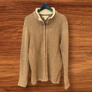 Sunwashed Gold Mock Neck Zip Front Cotton Cable Sweater-Jac - Size XL